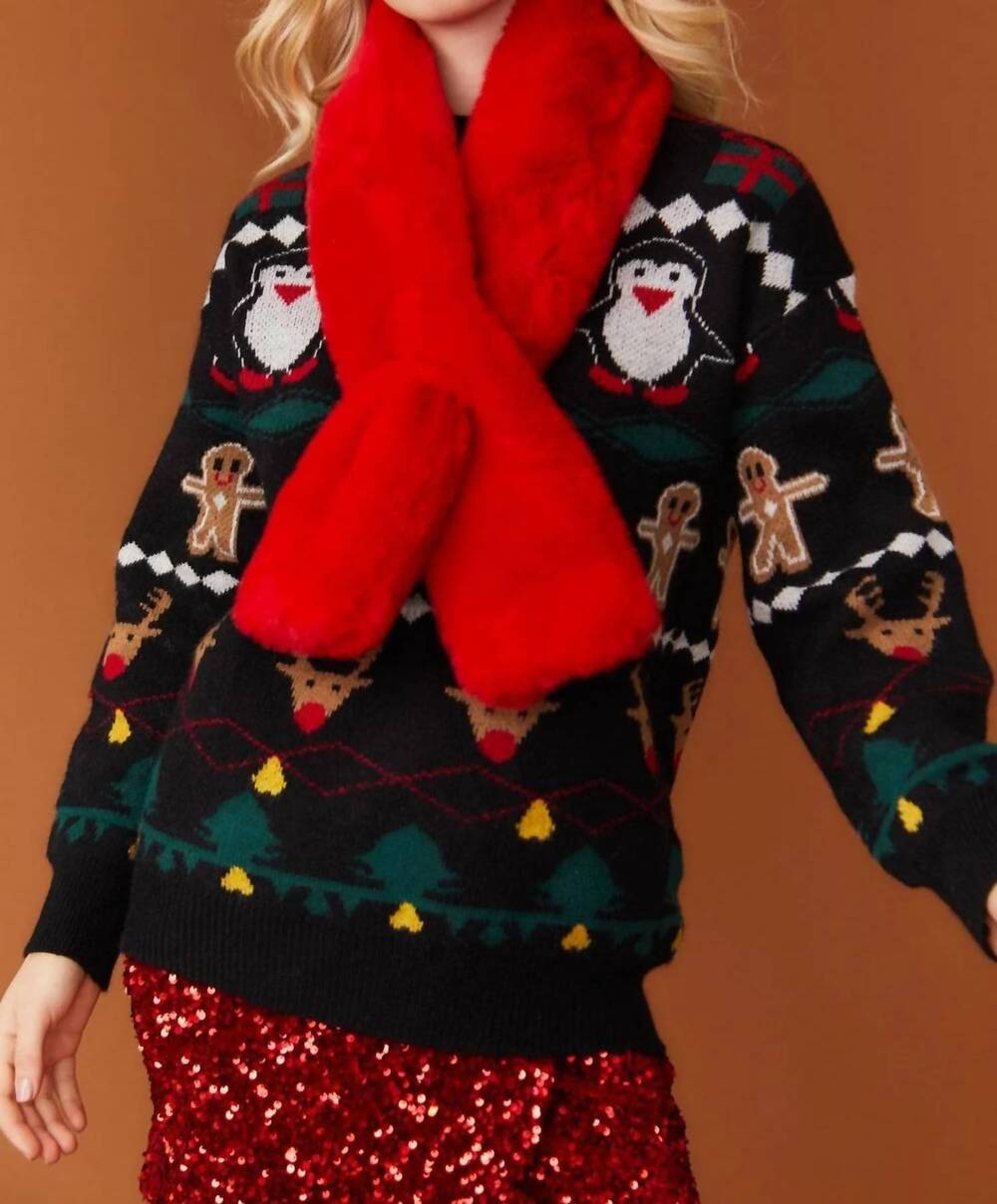 NEW JAYLEY faux fur keyhole scarf in red